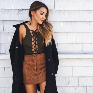 LF Lace-Up Olive Green Bodysuit